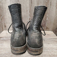 MENS Hvy Western Roper Boots, Laces, Fringe *gc, older, dirt, creases, scraped edges, mnr scuffs & scraped & rubbed heels
