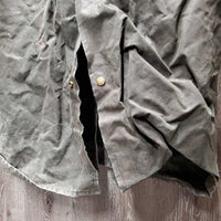 Full Length Oilskin Slicker *gc, older, dirty, rubs, folded/curled pockets, thin edges
