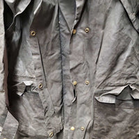 Full Length Oilskin Slicker *gc, older, dirty, rubs, folded/curled pockets, thin edges
