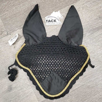 Crochet Ear Bonnet Fly Veil, piping, string, tag *new, curled edges, older