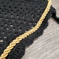 Crochet Ear Bonnet Fly Veil, piping, string, tag *new, curled edges, older
