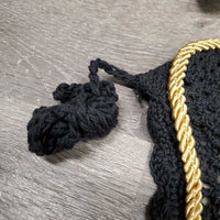 Crochet Ear Bonnet Fly Veil, piping, string, tag *new, curled edges, older