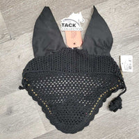 Crochet Ear Bonnet Fly Veil, piping, string, tag *new, curled edges, older