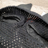 Crochet Ear Bonnet Fly Veil, piping, string, tag *new, curled edges, older
