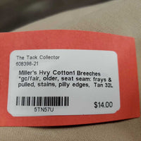 Hvy Cotton1 Breeches *gc/fair, older, seat seam: frays & pulled, stains, pilly edges
