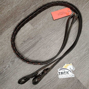 Wide Leather Braided Reins *gc/fair, stiff, loose thread/stitches, dry, rubs