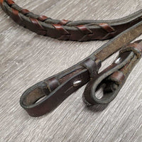 Wide Leather Braided Reins *gc/fair, stiff, loose thread/stitches, dry, rubs
