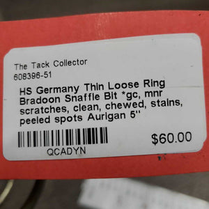 Thin Loose Ring Bradoon Snaffle Bit *gc, mnr scratches, clean, chewed, stains, peeled spots