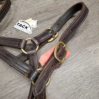 Thick Triple Leather Halter *vgc, mnr rust, scrapes & dirt, scraped edges, nameplate holes, broken threads, stains, older
