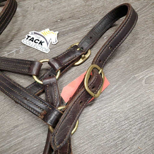 Thick Triple Leather Halter *vgc, mnr rust, scrapes & dirt, scraped edges, nameplate holes, broken threads, stains, older