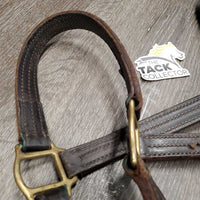 Thick Triple Leather Halter *vgc, mnr rust, scrapes & dirt, scraped edges, nameplate holes, broken threads, stains, older
