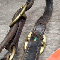 Thick Triple Leather Halter *vgc, mnr rust, scrapes & dirt, scraped edges, nameplate holes, broken threads, stains, older
