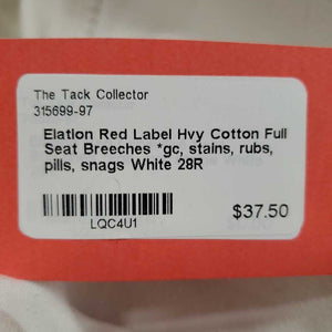 Hvy Cotton Full Seat Breeches *gc, stains, rubs, pills, snags