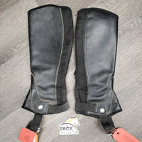 Pr Leather Half Chaps, Back Zipper *fair, hairy, dirty, holey & stretched elastic, popping zippers, rubs
