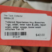 Hvy Breeches *vgc, older, inner rubs & pills, repair, stain, older, snags, loose seam stitches
