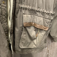 Light Summer Jacket, zipper, drawstring waist *gc, clean, torn pocket, older?
