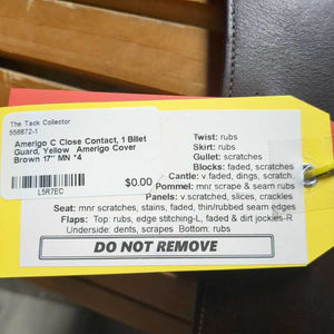 17" MN *4 Amerigo C Close Contact, 1 Billet Guard, Yellow Amerigo Cover, Wool/Felt Flocking, Large Front & Back Blocks. Flaps: 13.5"L x 13" W Serial #: 17 N 1533110 C