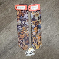 2 Short Nylon Riding Socks "Dogs" *vgc, mnr rubs & pilly edges
