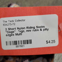 2 Short Nylon Riding Socks "Dogs" *vgc, mnr rubs & pilly edges
