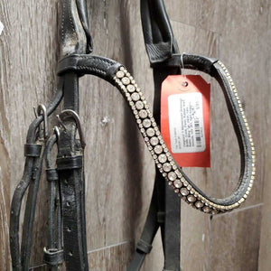 Monocrown Dressage Bridle, Crank, Flash, Rubber lined Reins, Bling *gc, clean, rubs, threads, mnr dirt, tight keepers