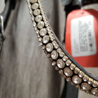 Monocrown Dressage Bridle, Crank, Flash, Rubber lined Reins, Bling *gc, clean, rubs, threads, mnr dirt, tight keepers
