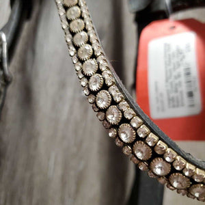 Monocrown Dressage Bridle, Crank, Flash, Rubber lined Reins, Bling *gc, clean, rubs, threads, mnr dirt, tight keepers