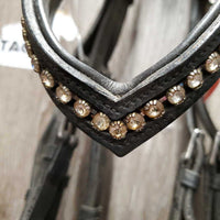 Monocrown Dressage Double Bridle, Crank, Bling, Lined Rubber & Curb Reins
