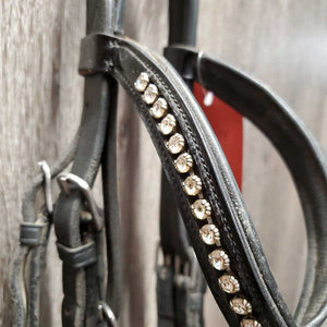 Monocrown Dressage Double Bridle, Crank, Bling, Lined Rubber & Curb Reins