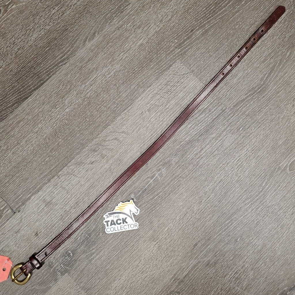 Flat Narrow Leather Belt, Brass Buckle *gc, clean, scrapes, rubs, older, stains