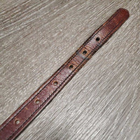 Flat Narrow Leather Belt, Brass Buckle *gc, clean, scrapes, rubs, older, stains