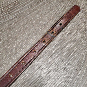 Flat Narrow Leather Belt, Brass Buckle *gc, clean, scrapes, rubs, older, stains