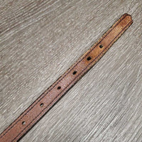 Flat Narrow Leather Belt, Brass Buckle *gc, clean, scrapes, rubs, older, stains
