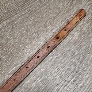Flat Narrow Leather Belt, Brass Buckle *gc, clean, scrapes, rubs, older, stains