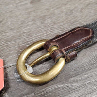 Cotton Web Rein Belt, Brass Buckle *gc, clean, edge scrapes, scratches, stains, older
