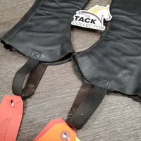 Pr Leather Half Chaps, Back Zips *gc, clean, mnr dirt?residue, mnr stretched top elastic, lining: pulled & curled, rubs, sm holes
