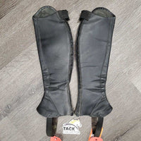 Pr Leather Half Chaps, Back Zips *gc, clean, mnr dirt?residue, mnr stretched top elastic, lining: pulled & curled, rubs, sm holes
