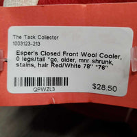 Closed Front Wool Cooler, 0 legs/tail *gc, older, mnr shrunk, stains, hair
