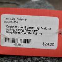 Crochet Ear Bonnet Fly Veil, 1x piping, string *like new