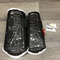 Pr Closed Boots, velcro "Alligator" *vgc, clean, clumpy, stained?dingy lining