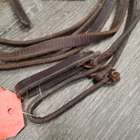 Narrow Leather Split Reins, Water Loop Ends *gc, dirt, stains, rubs, sm scuffs
