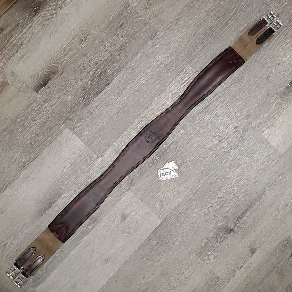 Padded Leather Girth, 2x Elastic *gc, clean, hairy seams, mnr rubs & creases, older