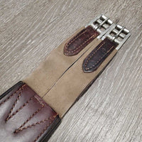 Padded Leather Girth, 2x Elastic *gc, clean, hairy seams, mnr rubs & creases, older
