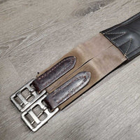 Padded Leather Girth, 2x Elastic *gc, clean, hairy seams, mnr rubs & creases, older