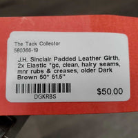 Padded Leather Girth, 2x Elastic *gc, clean, hairy seams, mnr rubs & creases, older