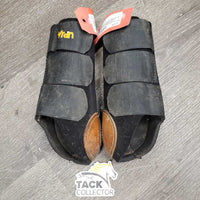 Neoprene & Leather Closed Boots, velcro *gc/fair, dirty, faded, hairy, scrapes, scratches, hairy, rubs, pills
