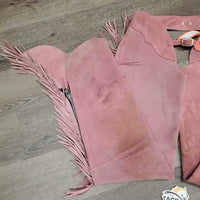 Hvy Suede Finge Full Chaps, 2 conchos *vgc, mnr staining
