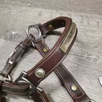 Double Stitched Leather Engraved Alpaca Silver Show Halter *new, oxidized screws, lightly tarnished
