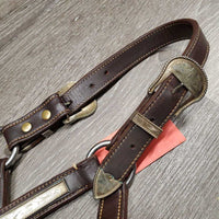 Double Stitched Leather Engraved Alpaca Silver Show Halter *new, oxidized screws, lightly tarnished
