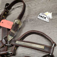 Double Stitched Leather Engraved Alpaca Silver Show Halter *new, oxidized screws, lightly tarnished
