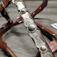 Double Stitched Leather Engraved Alpaca Silver Show Halter *new, lightly tarnished silver
